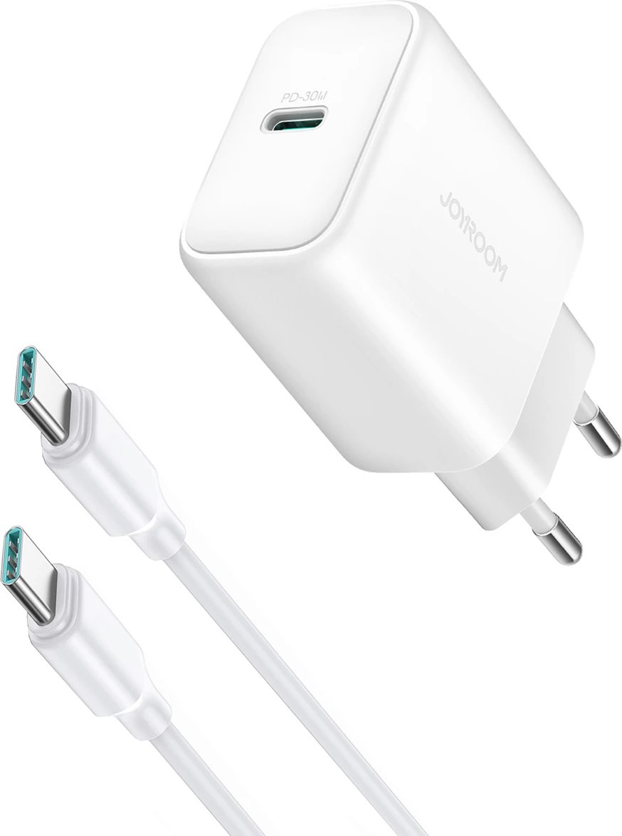 Karikues rrjeti USB-C PD 30W QC SFC, Joyroom JR-TCF24, 1 port, PPS, prizë EU, kabllo USB-C 1m, i bardhë, set
