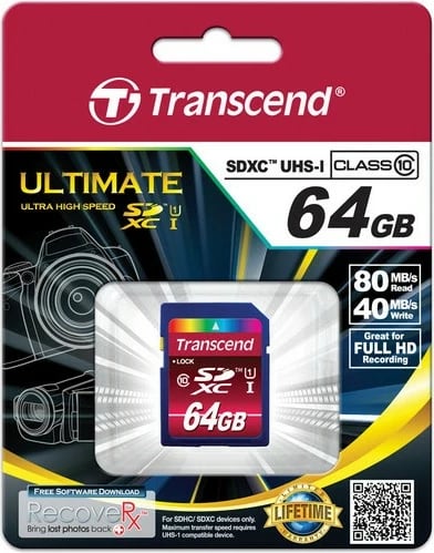 Kartelë SDXC Transcend 64GB, Class 10, UHS-I, 90MB/s