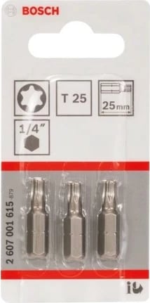Set bita Torx Bosch T25, 3 copë, 25mm, çelik