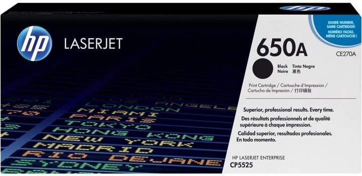 Toner HP 650A CE270A, për Color LaserJet, origjinal, kapacitet 9,750–23,700 faqe, i zi