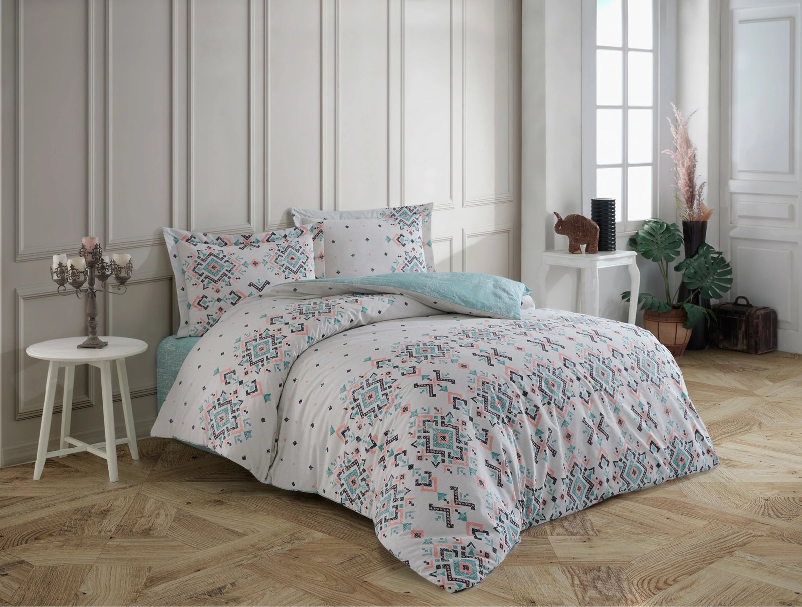 Set mbulesash për dyshek dopio, ngjyrë e bardhë, tirkiz, rozë, e zezë, L'essentiel, North