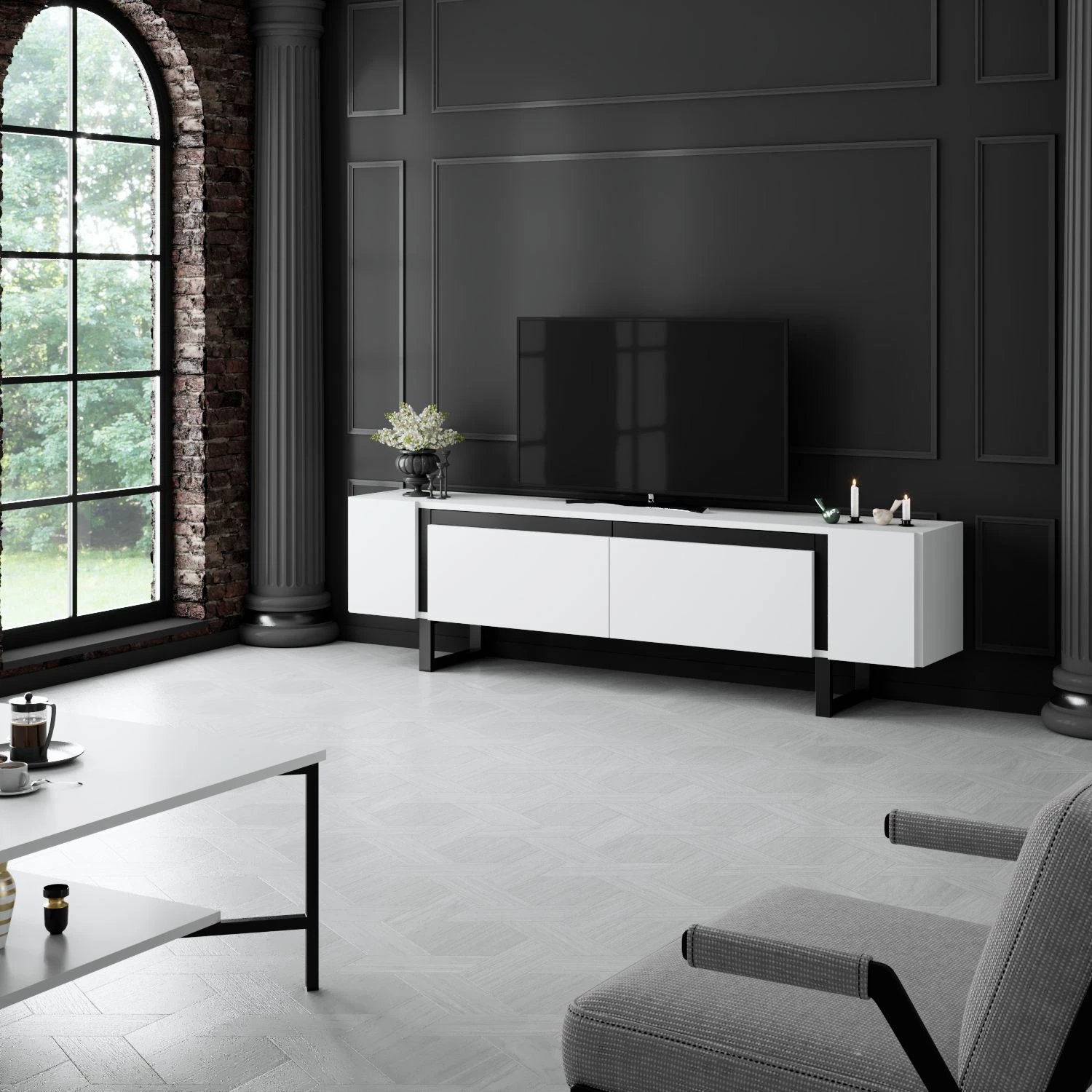 Komodë TV Hanah Home, Yildiz, e bardhë, e zezë