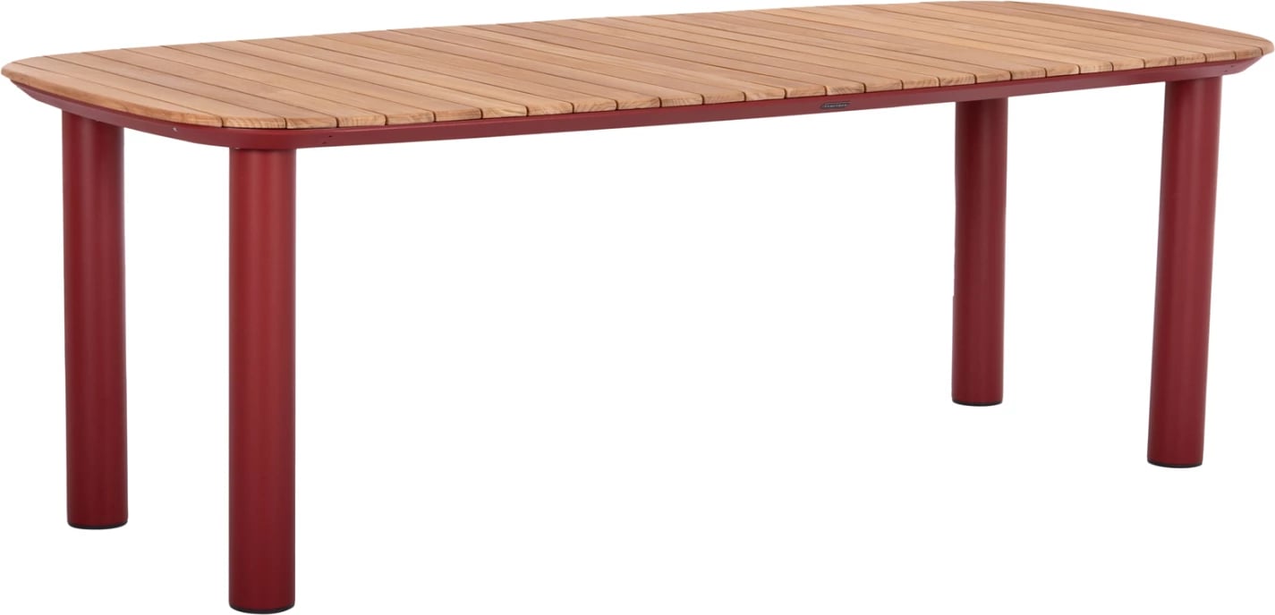 Tavolinë ngrënieje EUTOPIA, alumin i kuq, dru tik, 220x100x75cm