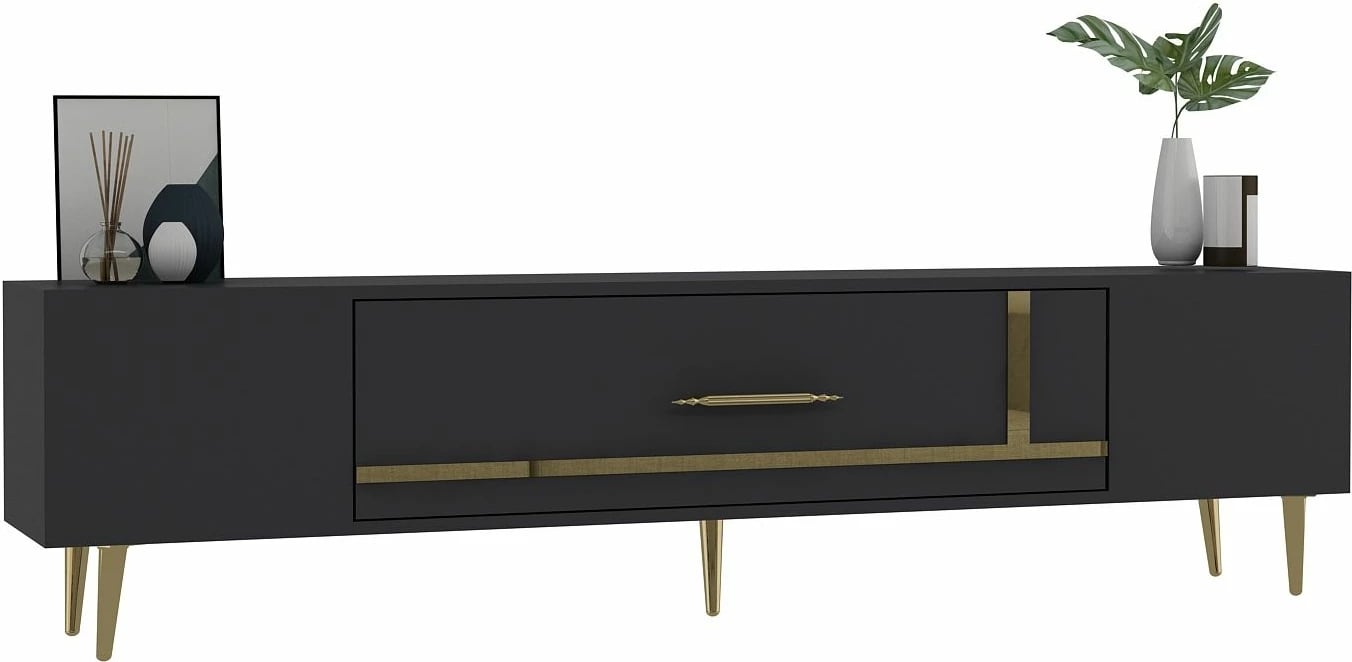 Komodë për TV, ngjyrë antracit dhe ari, Skye Decor, Dekop1