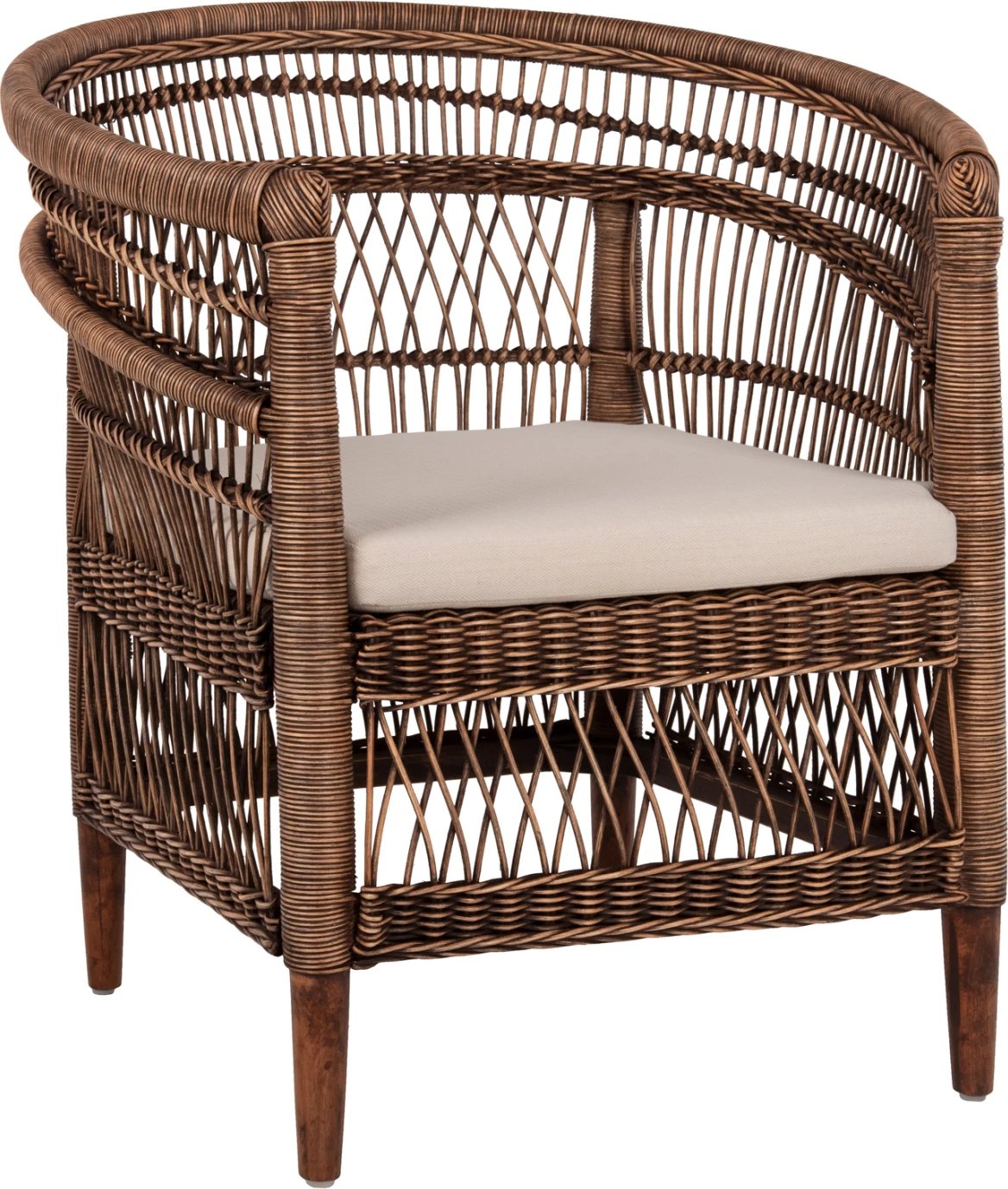 Karrige MALAWI FH9635.01 dru mahogany me rattan, jastëk kafe-bardhë, 80x70x86H cm