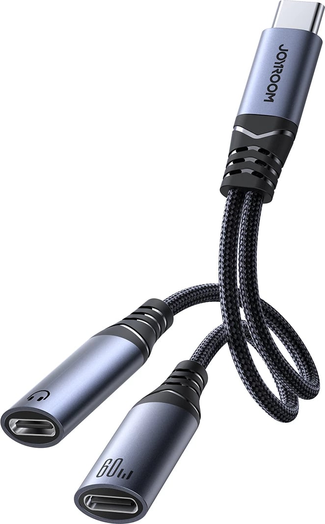 Adapter USB-C në 2x USB-C Joyroom SY-C03, DAC, 60W, i zi