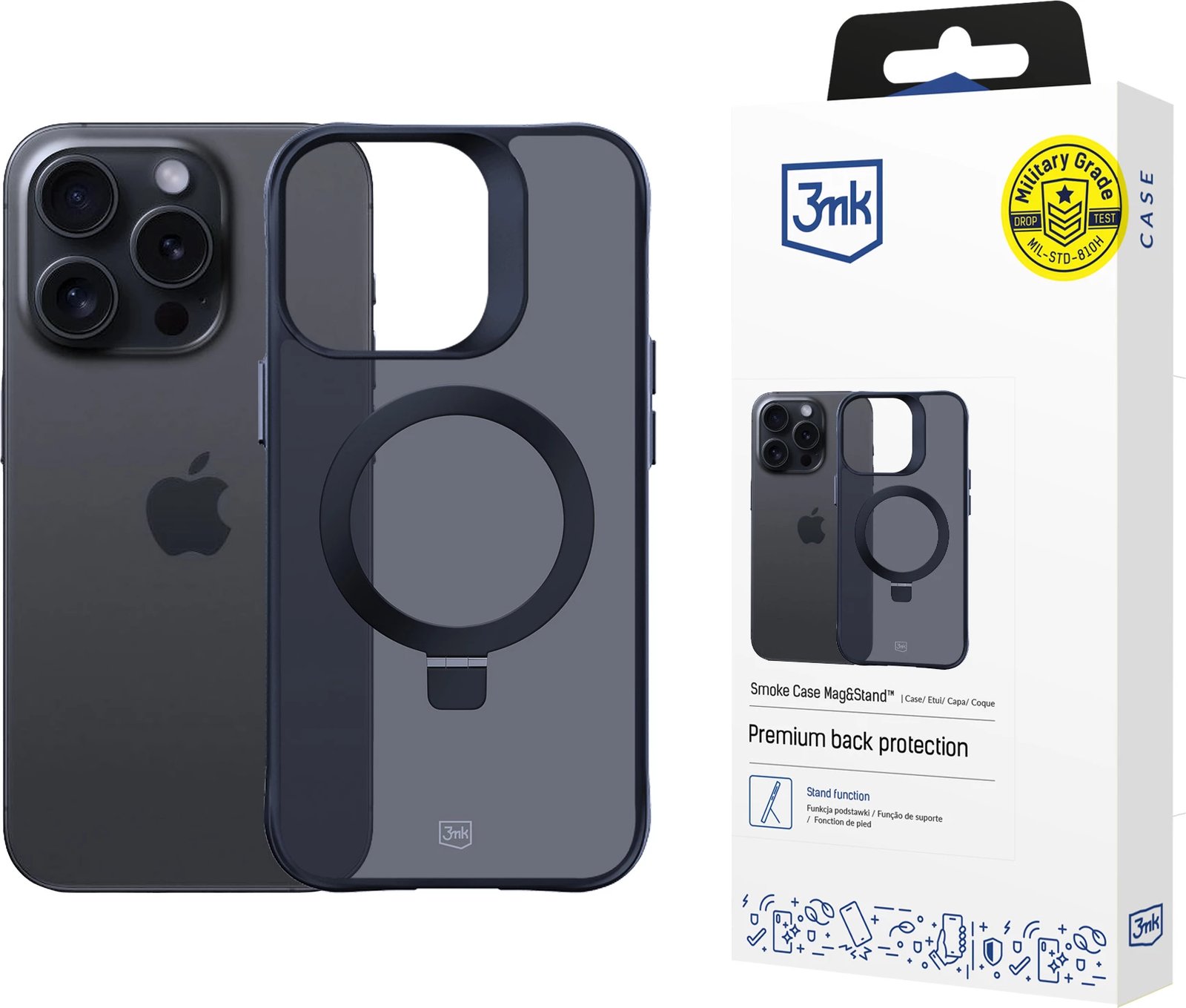 Mbështjellës 3mk Smoke Case Mag&Stand për iPhone 15 Pro, i zi