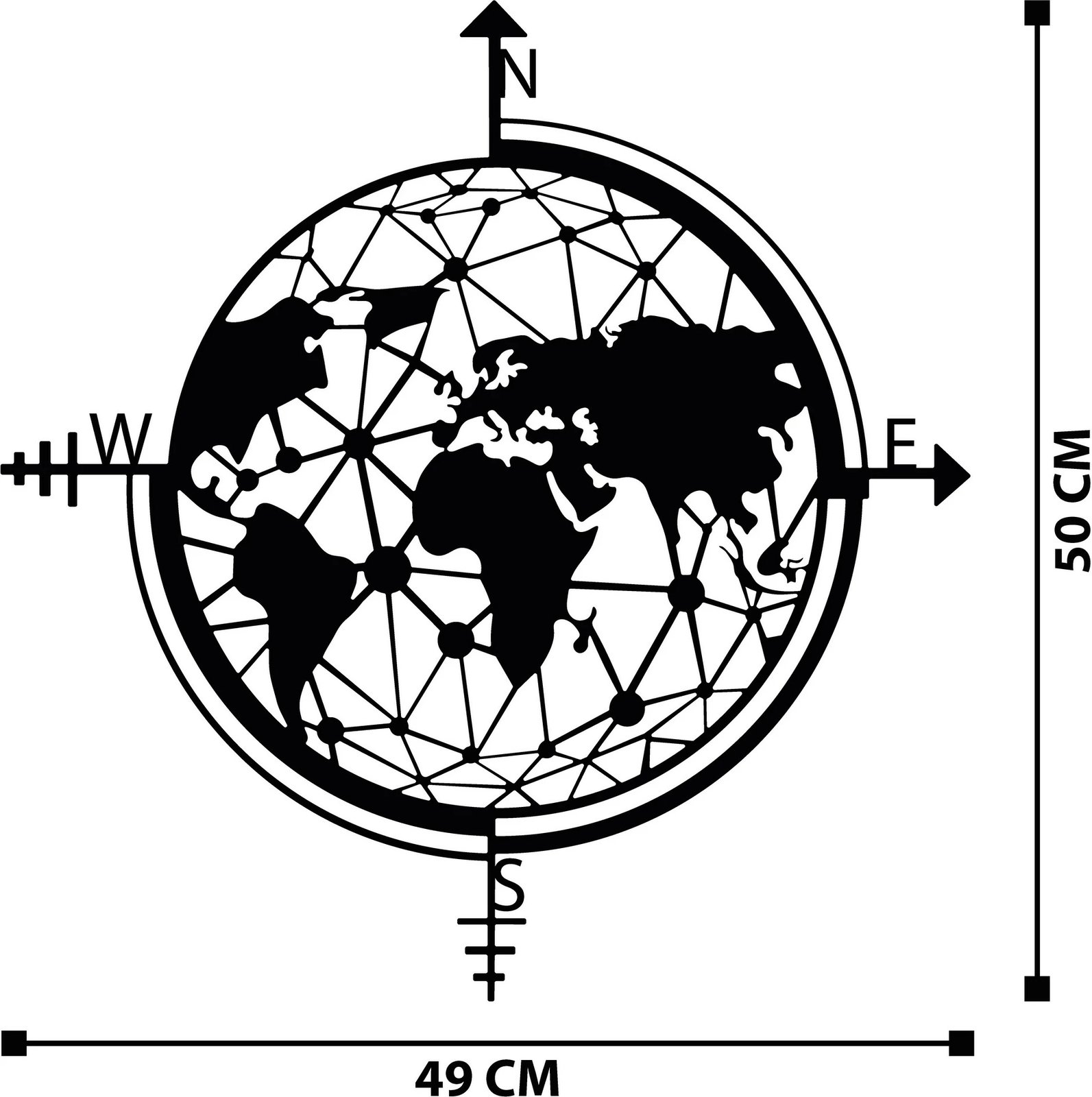 Aksesor dekorativ metalik për mur, hartë bote, Wallity