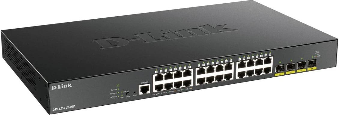 Switch D-Link DGS-1250-28XMP/E 28 porta menaxhueshëm e zezë