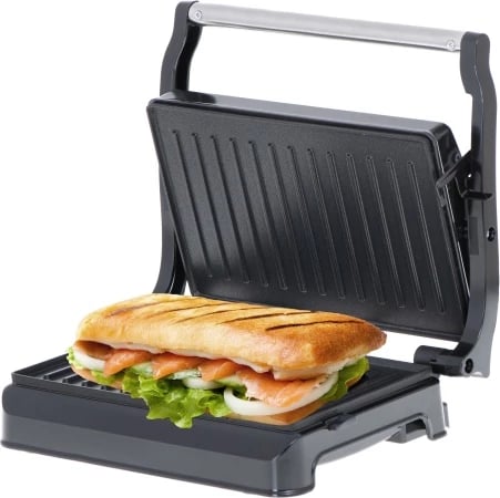 Grill elektrik, Adler, AD 3052, 23x14.5 cm, 700W/1200W max, pllaka jo-ngjitëse, e zezë-argjend