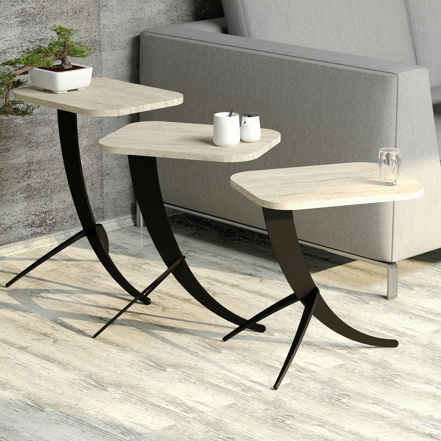 Set tavolinash të vendosshme (3 copë), Skye Decor, Pion 3, ngjyrë travertin