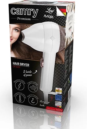 Tharëse flokësh, Adler Camry CR 2257, 1400W, 2 nivele temperature, 2 nivele shpejtësie, me koncentrator, e bardhë me elemente ari