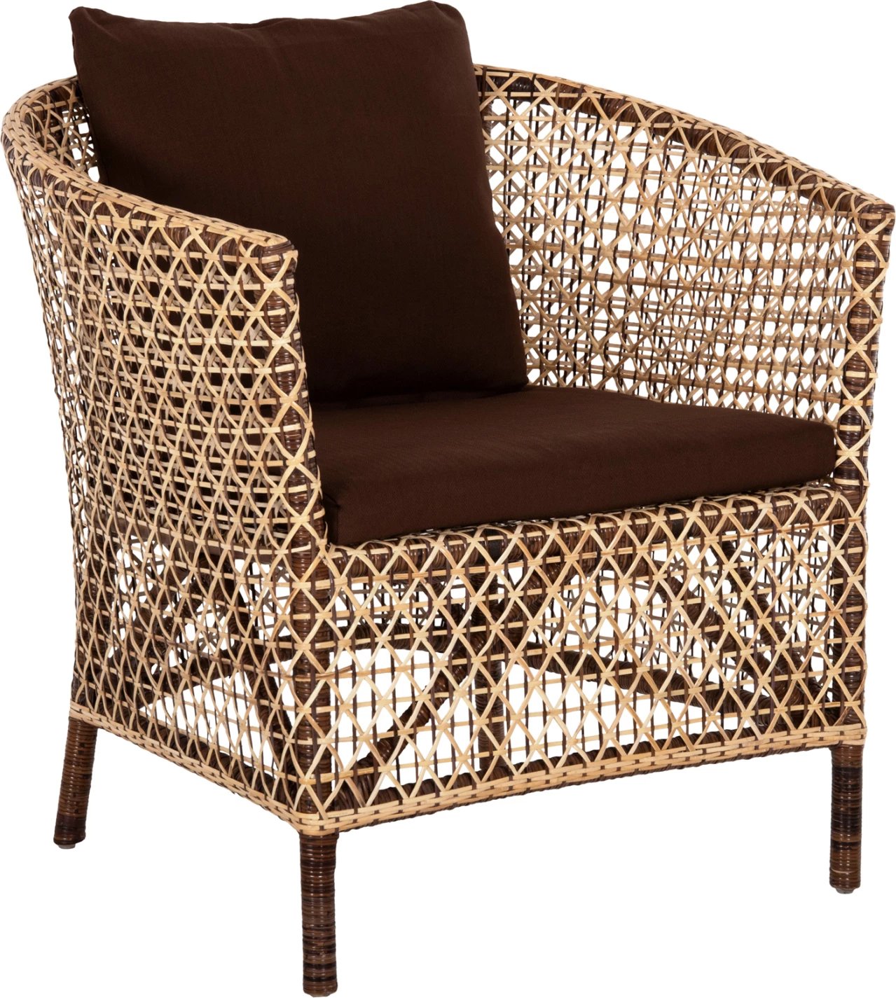 Karrige për jashtë, rattan natyral, jastëk kafe, 82x76x85H cm.