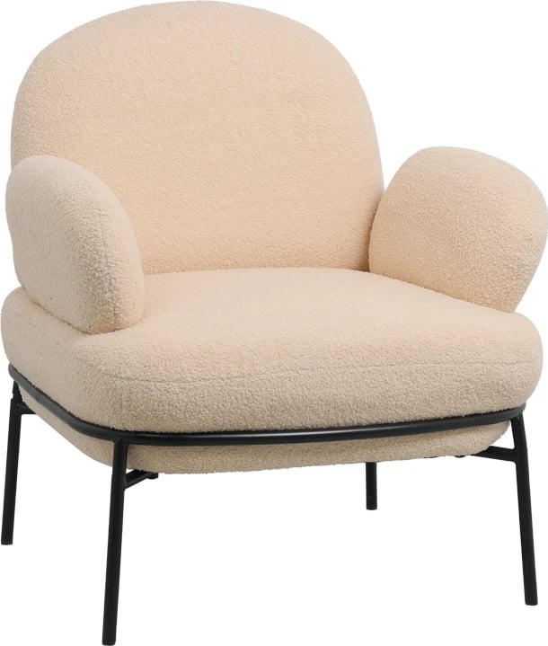Fotel Jaycob, bouclé bezhë, këmbë metalike të zeza, 74x71x83cm