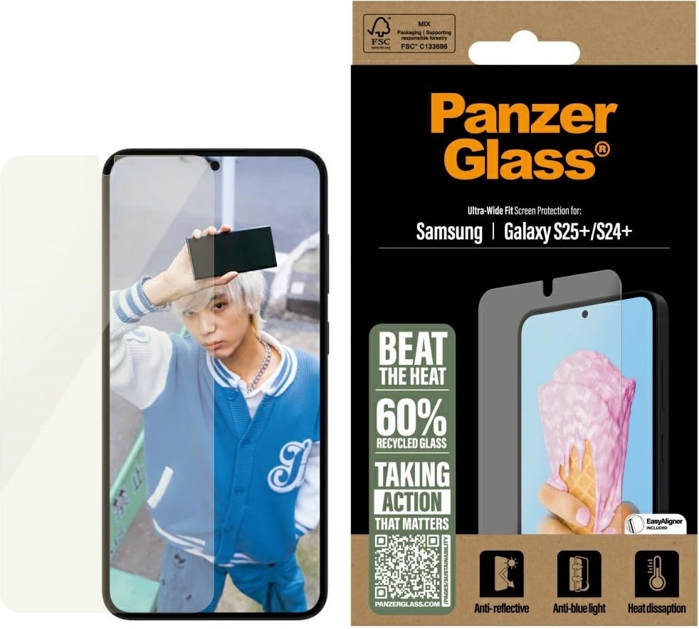 Xham mbrojtës PanzerGlass Ultra-Wide Fit për Samsung Galaxy S25+, i temperuar