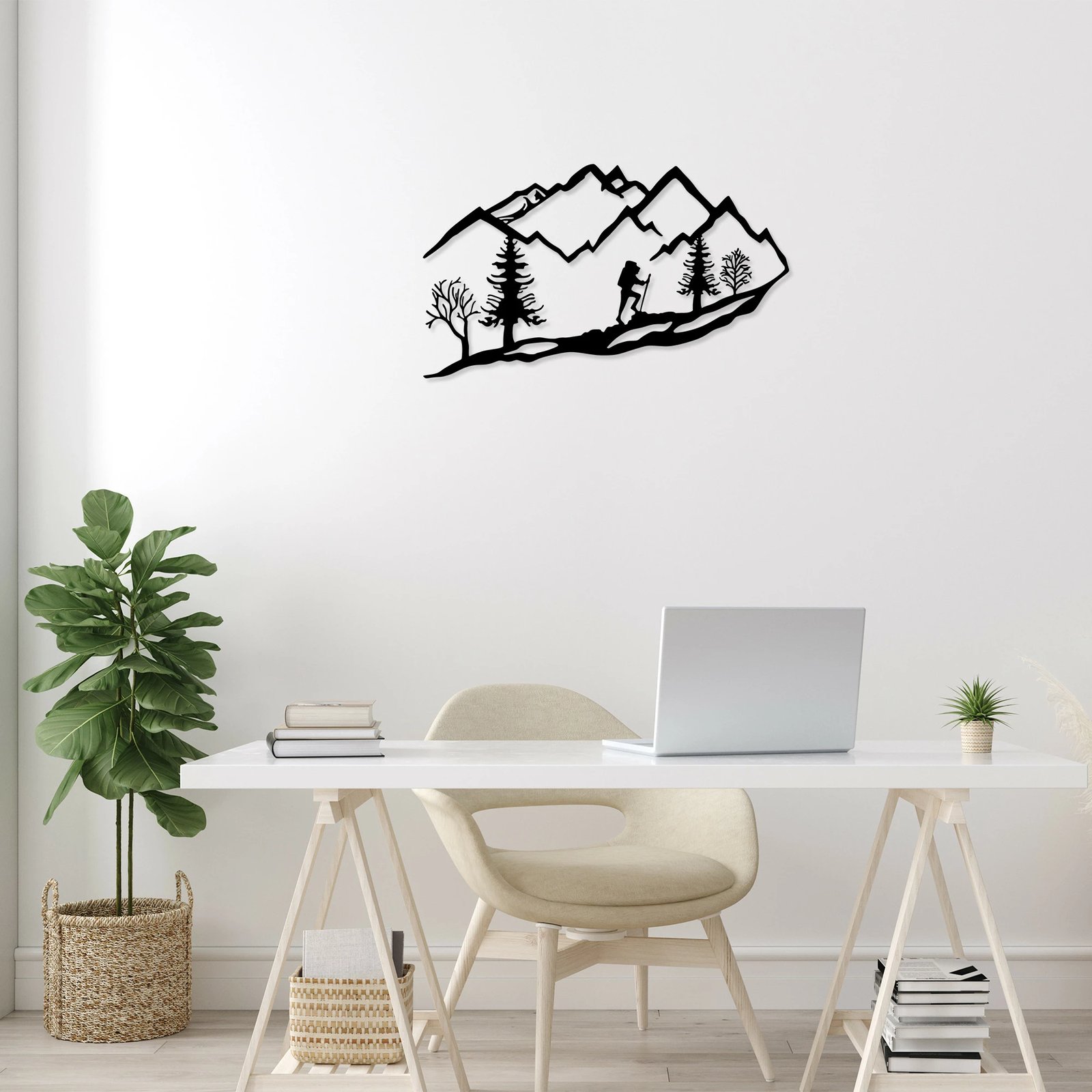 Aksesor dekorativ metalik për mur, skenë alpinizmi, Wallity, ngjyrë e zezë, 90x45cm