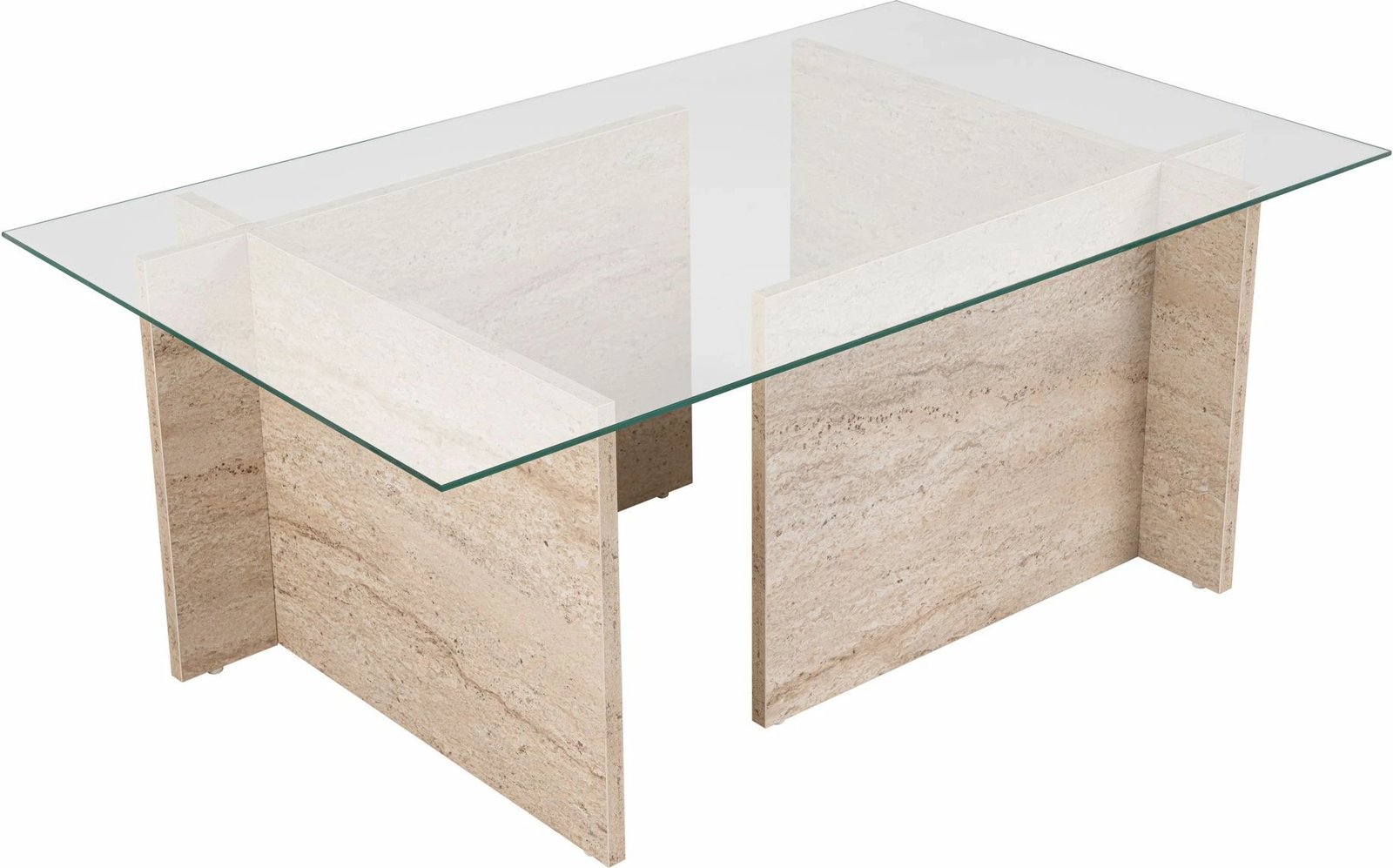 Tavolinë kafeje Nordure, xham i temperuar, ngjyrë travertine