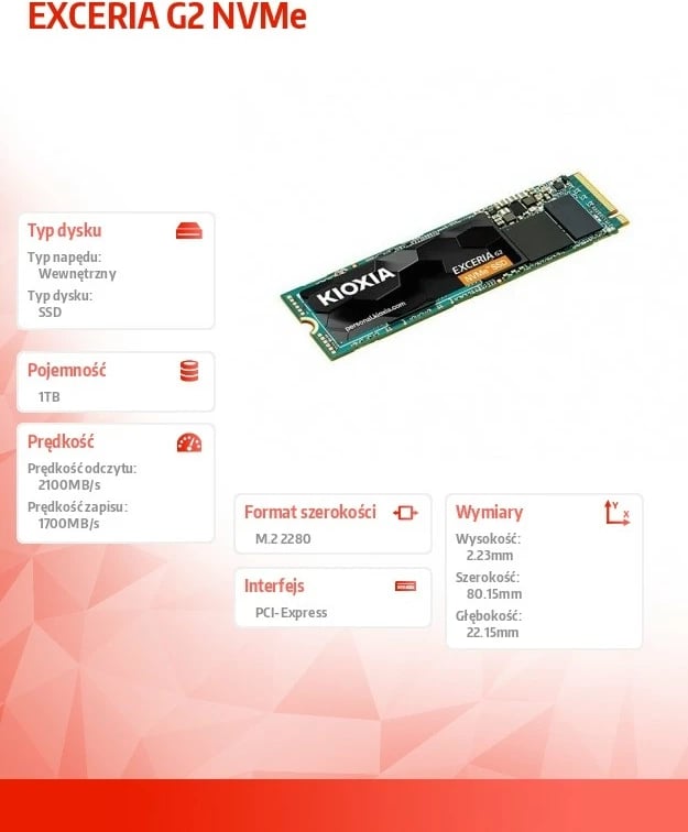 SSD Kioxia Exceria G2, 1TB, NVMe, M.2 2280