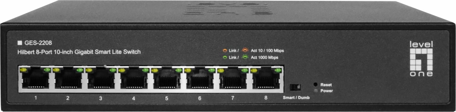 Switch LevelOne Hilbert 10” 8-Port Gigabit Smart Lite, Managed, Rack mounting