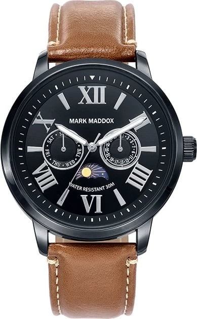 Orë dore për meshkuj MARK MADDOX HC6019-53, e zezë me rrip kafe
