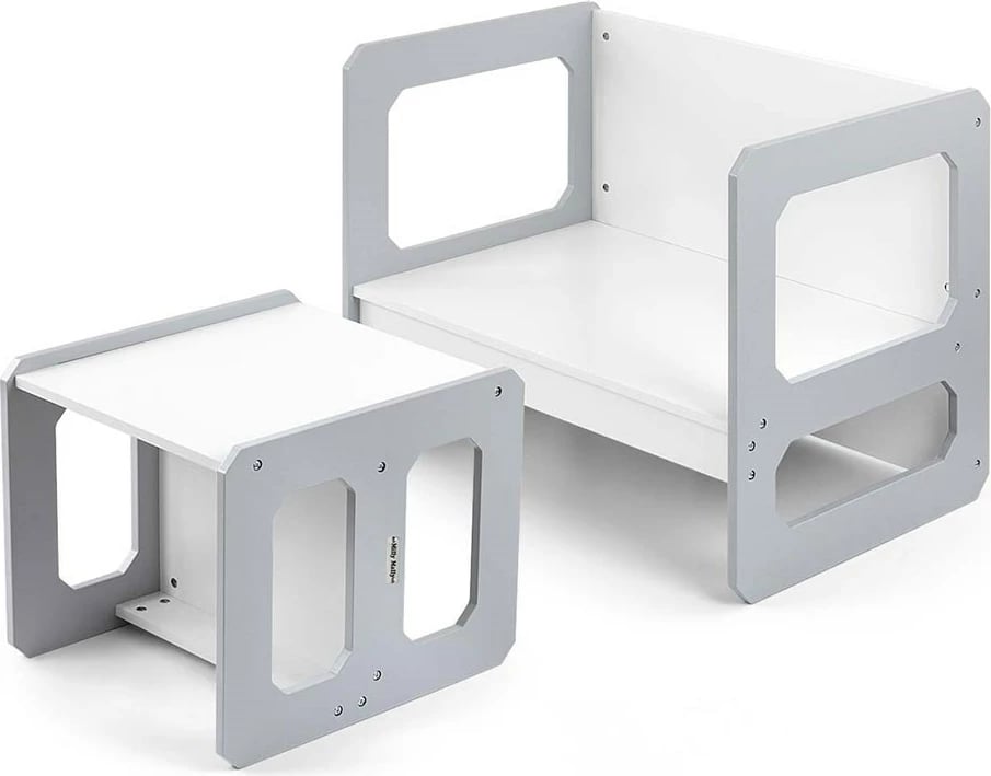 Set mobilje fëmijësh 3‑në‑1, Milly Mally, Stella, modulare MDF, tavolinë + karrige, për moshat 3–6 vjeç, gri, set