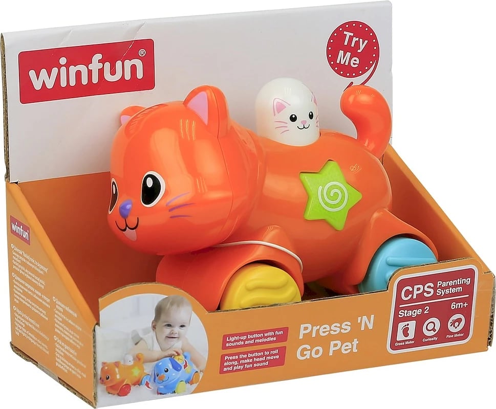 Lodër mace me rrota Smily Play Animals Press and Go Cat, portokalli