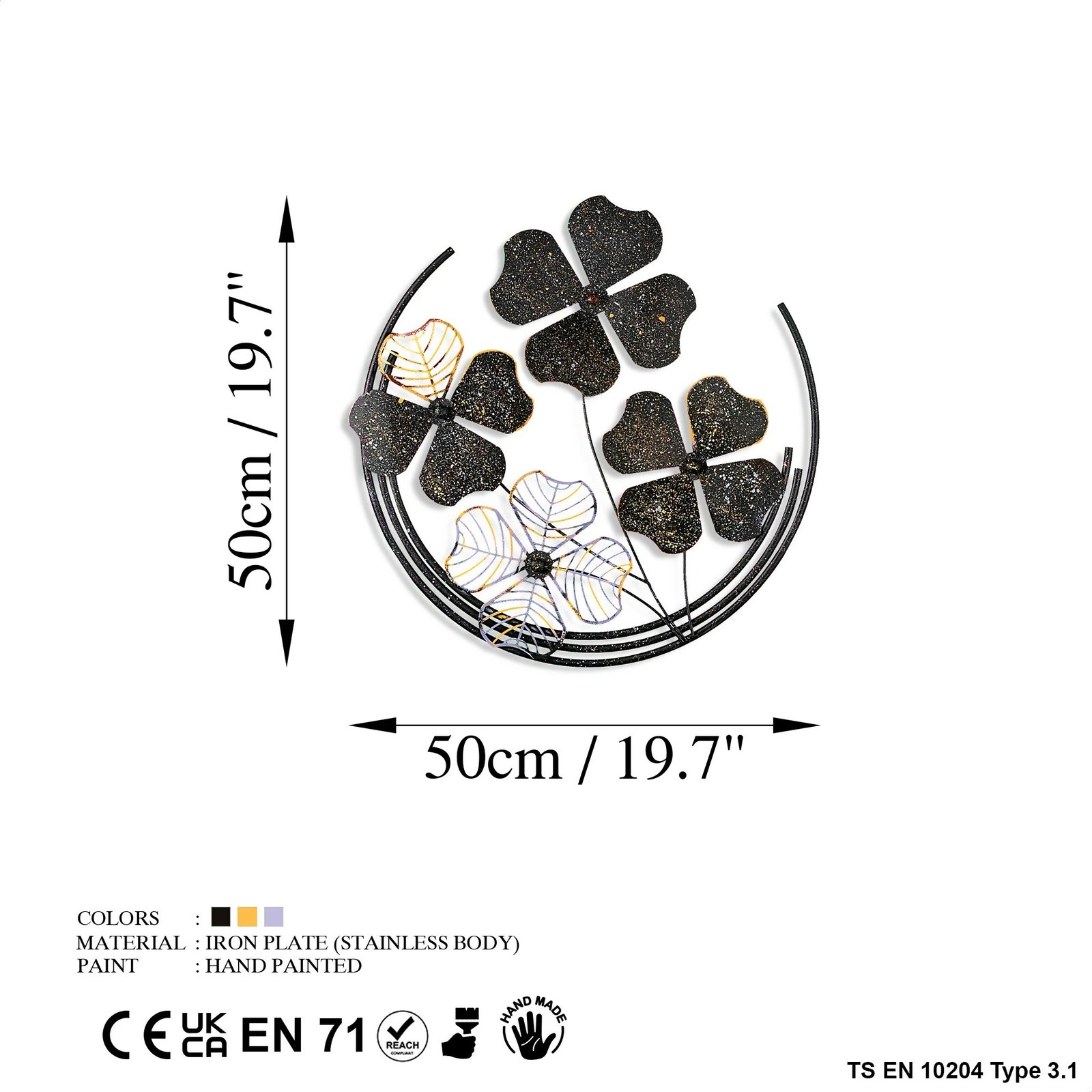 Aksesor dekorativ metalik për mur Wallity, Shihezi 3, shumëngjyrësh, 50x50x4cm