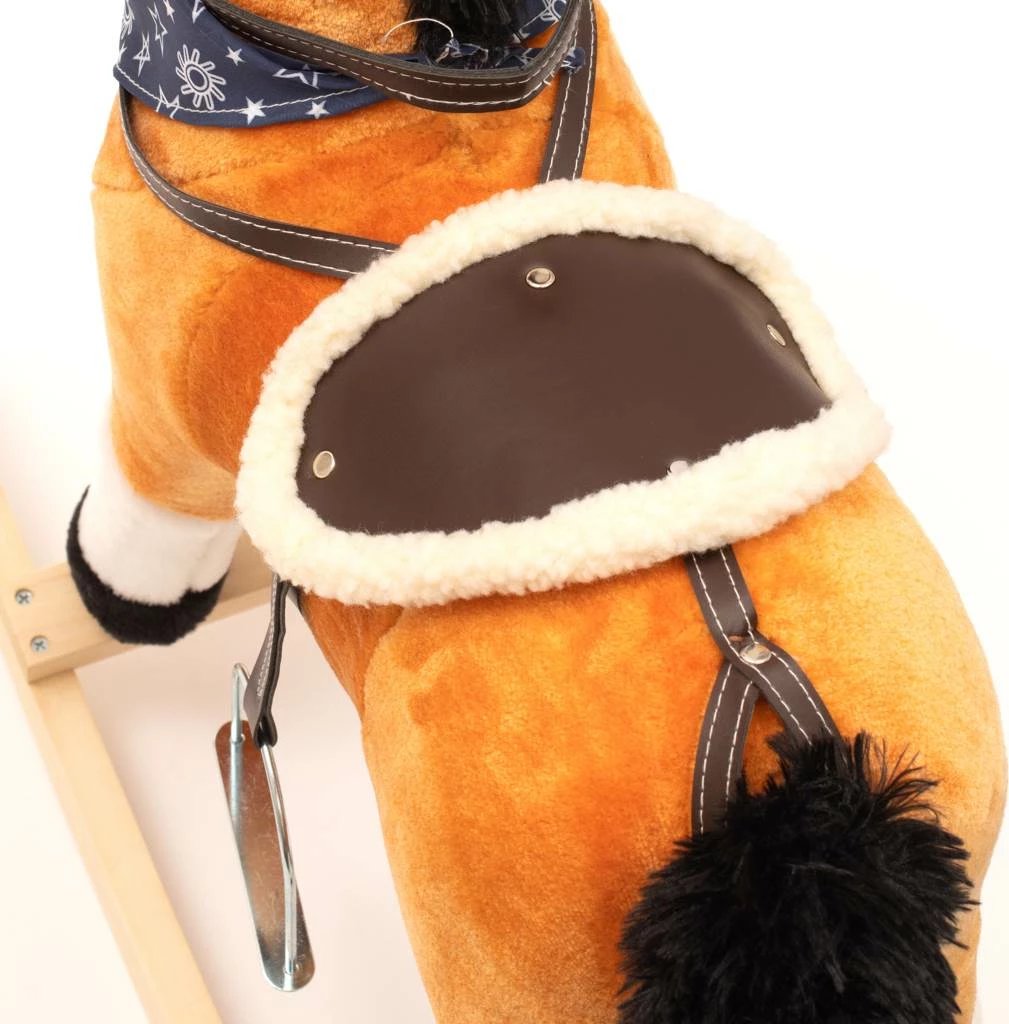 Kalë lëkundës, Baby Mix, Lightning, interaktiv me melodi dhe lëvizje, me shami, shina dhe doreza druri, deri 25 kg, 18m+, kafe