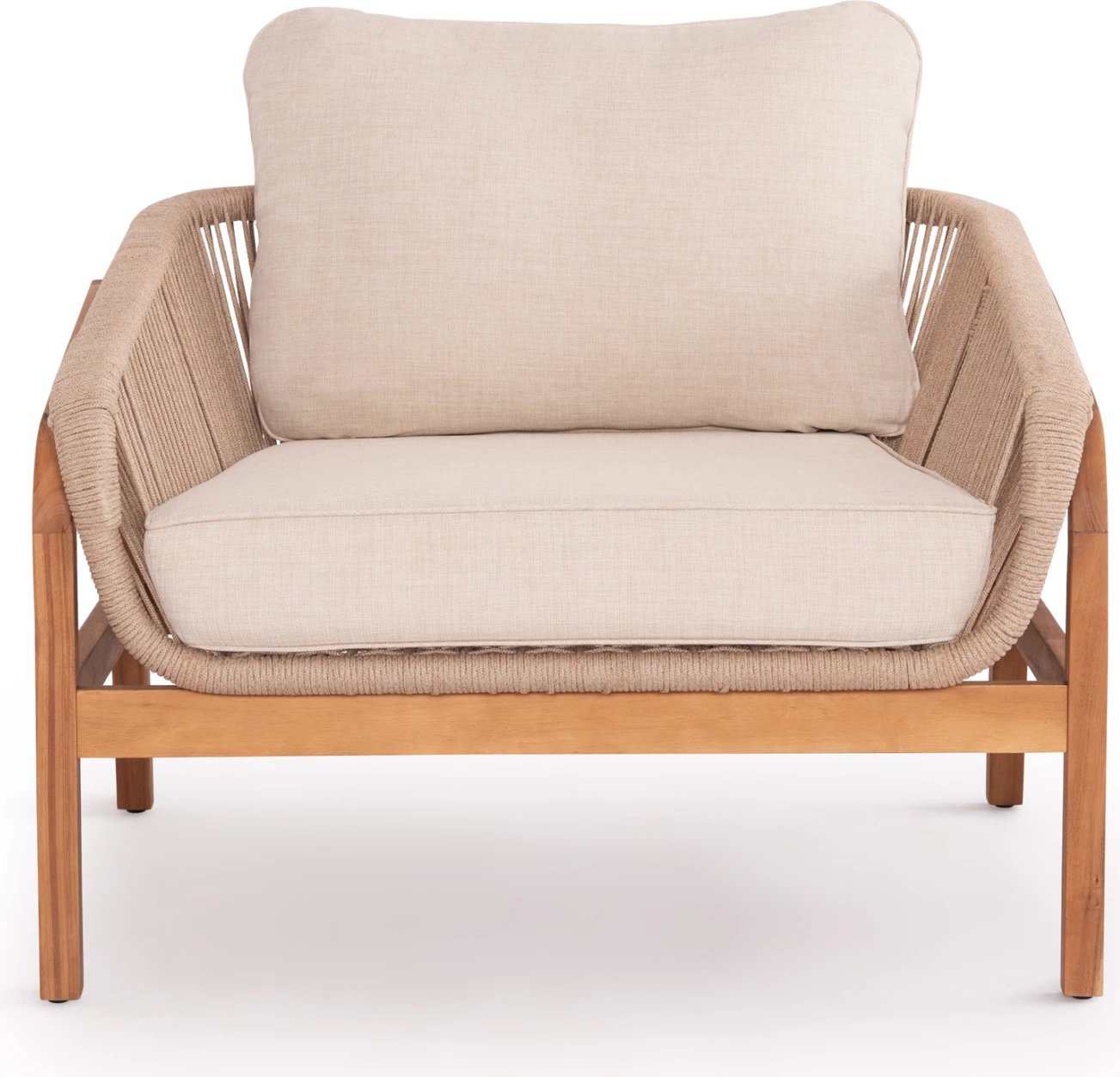 Karrige lounge për jashtë Oasis, dru akacie, alumin & litar, bezhë, 92x80x71.5-82cm