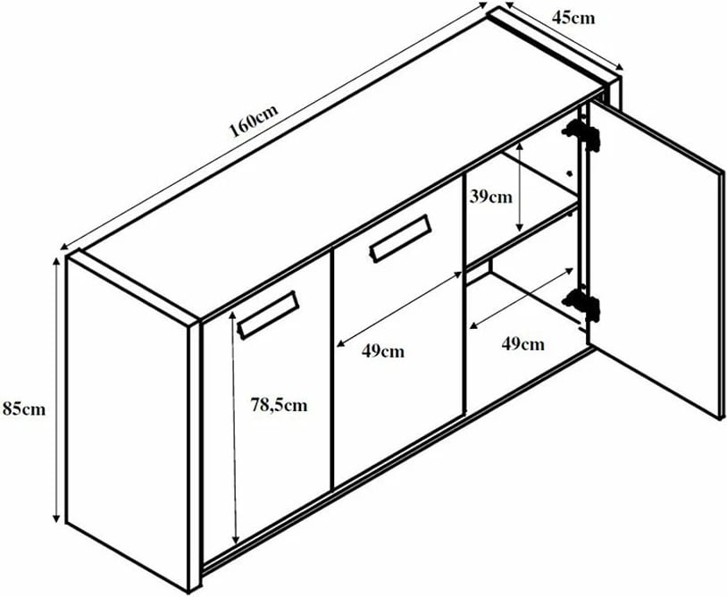 Komodë anësore BONDI 2, ngjyrë sonoma e errët dhe çimento, 160x45x85