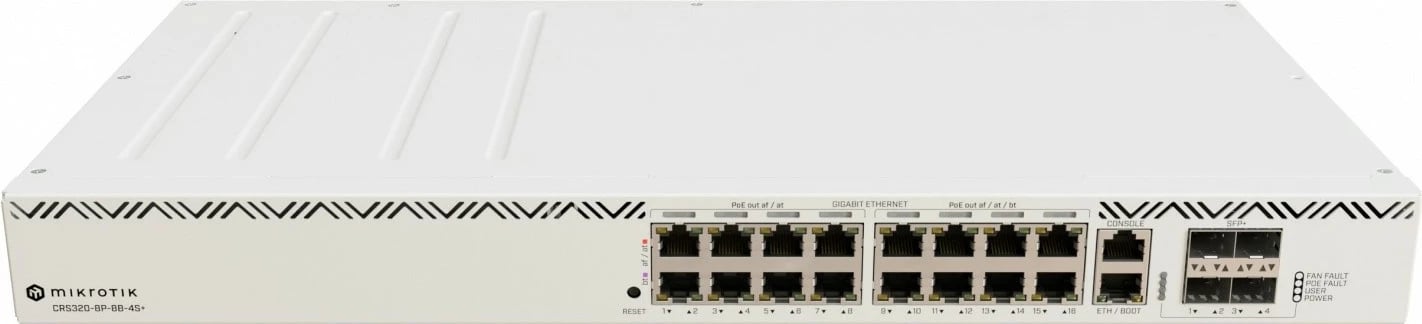Switch MikroTik CRS320-8P-8B-4S+RM, i menaxhuar, rackmount, 17 porta Gigabit, 16 PoE+, 4 SFP+, i bardhë