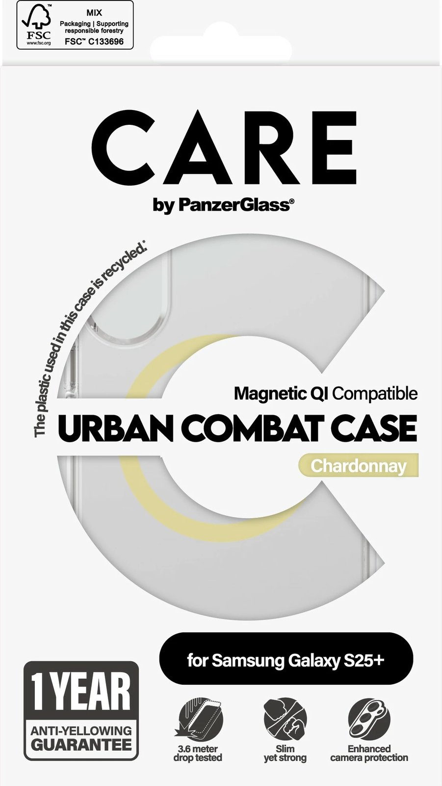 Mbështjellës PanzerGlass CARE Flagship Case Clear Chardonnay QI për Galaxy S25 Plus, transparent