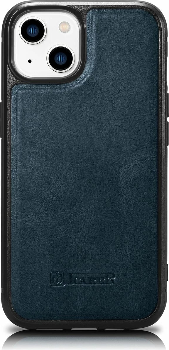 Mbështjellës iCarer për iPhone 14 Plus, lëkurë natyrale, Blu