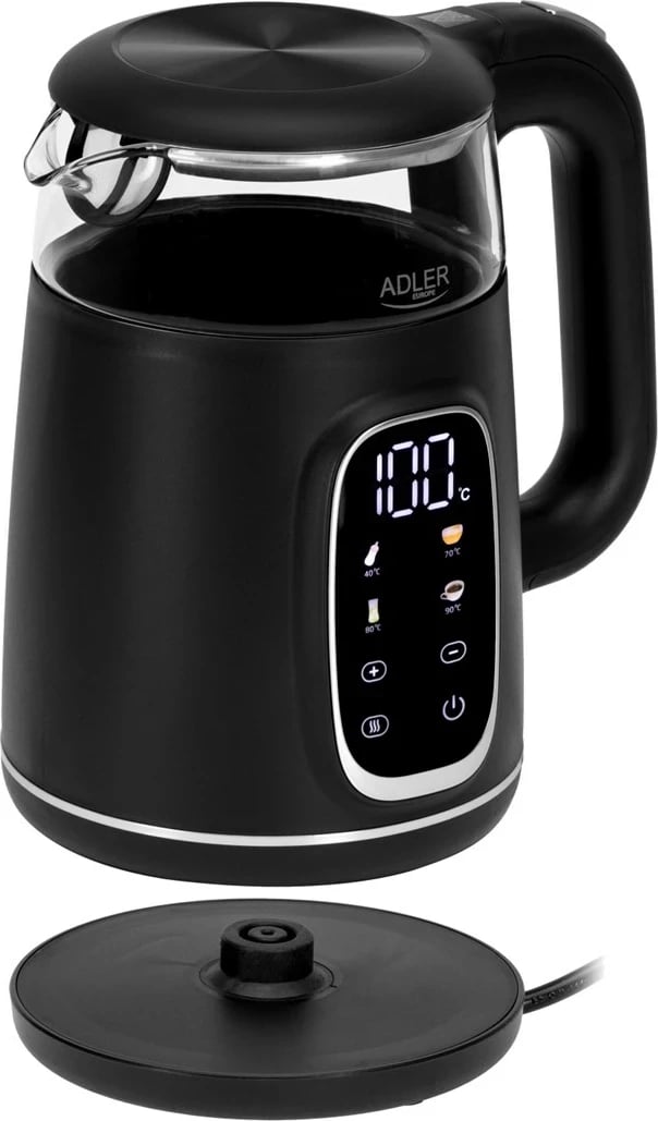 Ibrik elektrik Adler AD 1305bs, 1.7L, me ekran LED, i zi/argjendtë