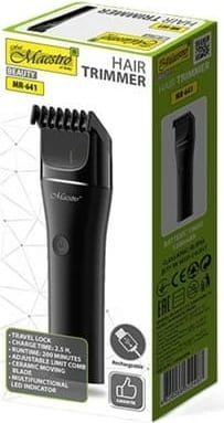 Trimmer flokësh dhe mjekre Feel-Maestro MR-641, tehe qeramike, 0.5–21 mm, 7 pozicione, bateri 120 min, USB-C, 1 krehër, e zezë
