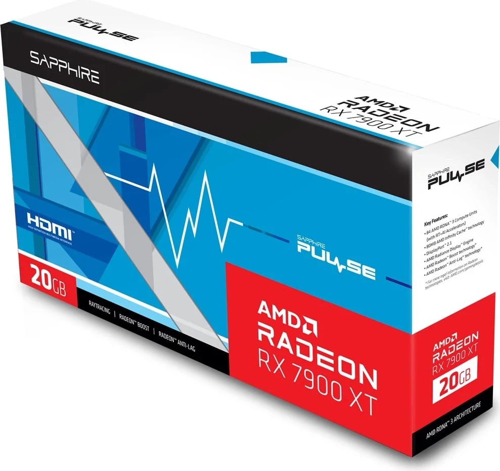 Kartë Grafike Sapphire PULSE Radeon RX 7900 XT, AMD 20 GB GDDR6 Kartë Grafike Sapphire PULSE Radeon RX 7900 XT, AMD 20 GB GDDR6