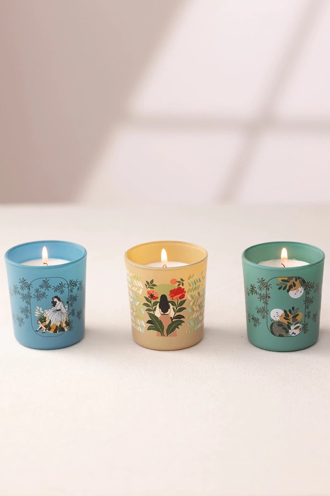 Set qirinjsh (3 copë), Evila Originals, Secret Garden, ngjyrë kaltër, e gjelbër, mustardë