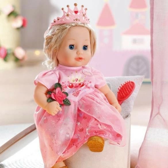 Kukull Baby Annabell Little Cute Princess 36 cm me fustan rozë, tiarë dhe aksesorë