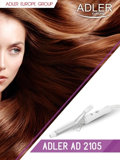 Figaro për flokë, Adler, AD 2105, 19mm, qeramikë, 25W, PTC ngrohje e shpejtë, me furçë, e bardhë/argjend