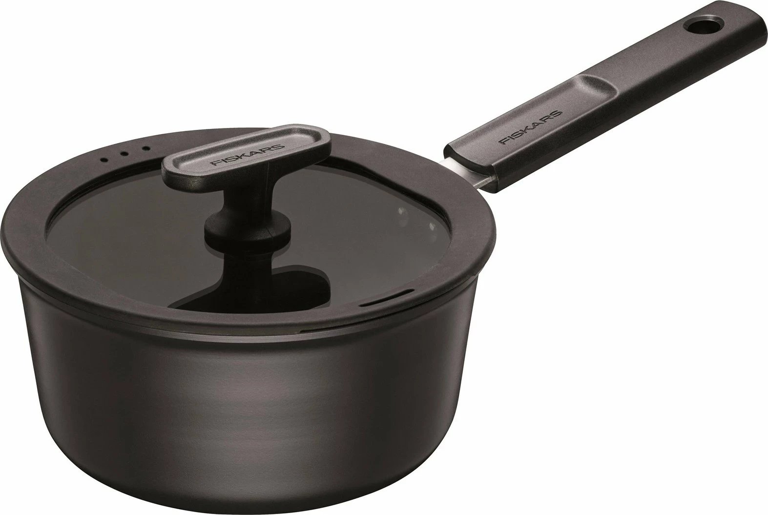 Tenxhere Fiskars Hard Face 1.8L me veshje jo-ngjitëse dhe kapak, e zezë
