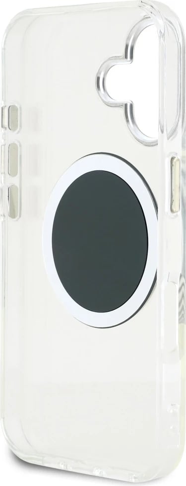 Mbështjellës Guess IML Metal Colored Circle Classic Logo MagSafe për iPhone 16, i zi