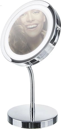 Pasqyrë kozmetike, Adler, AD 2159, LED, zmadhim 3x, diametër 15 cm, me bateri 4x AAA, krom