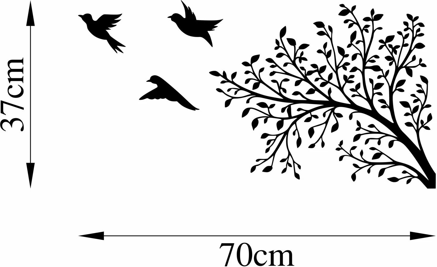 Aksesor dekorativ metalik për mur, degë me zogj, Wallity, 37x70cm