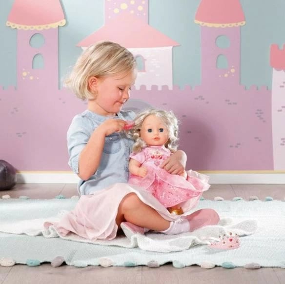 Kukull Baby Annabell Little Cute Princess 36 cm me fustan rozë, tiarë dhe aksesorë