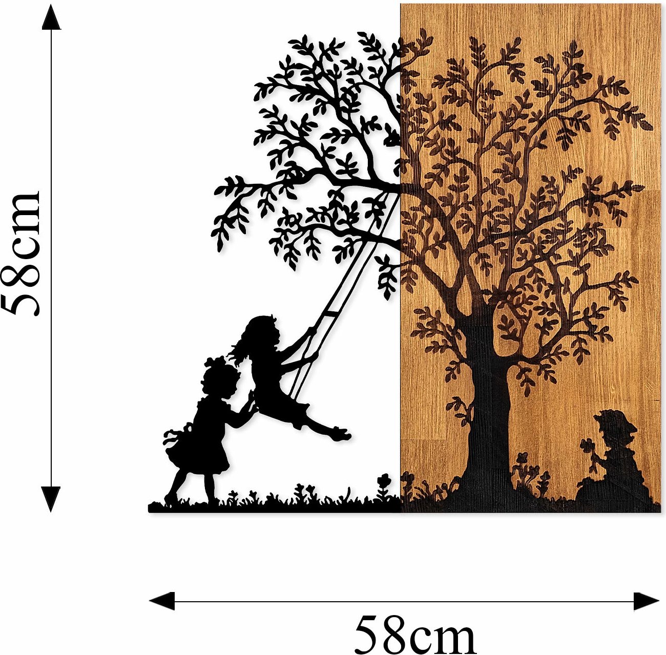 Aksesor dekorativ muri prej druri, Wallity, Pema dhe Fëmijët në lëkundje