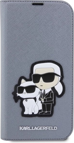 Mbështjellës Karl Lagerfeld Saffiano Karl & Choupette për iPhone 14 Pro 6.1", argjendtë