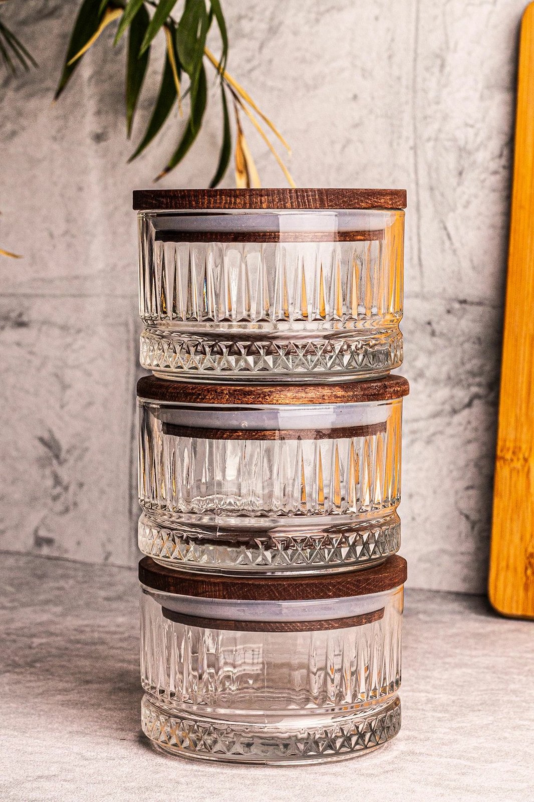 Set tasash prej qelqi me kapak druri, 6 copë, Hermia Concept, Bella 3