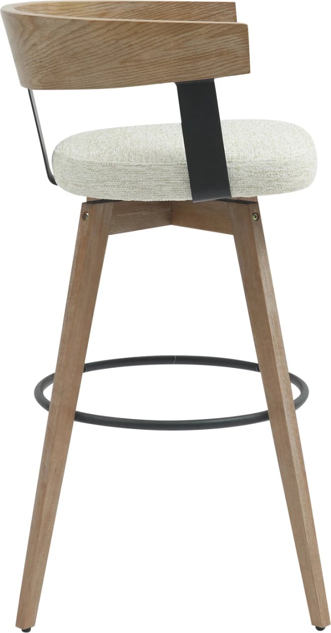 Karrige për bar, lartësi mesatare, rrotulluese, LANI FH9988.01, këmbë druri ahu, shpinë kompensatë, ndenjëse pëlhure ecru, 52,5x50.5x88H cm, set prej 2 copash