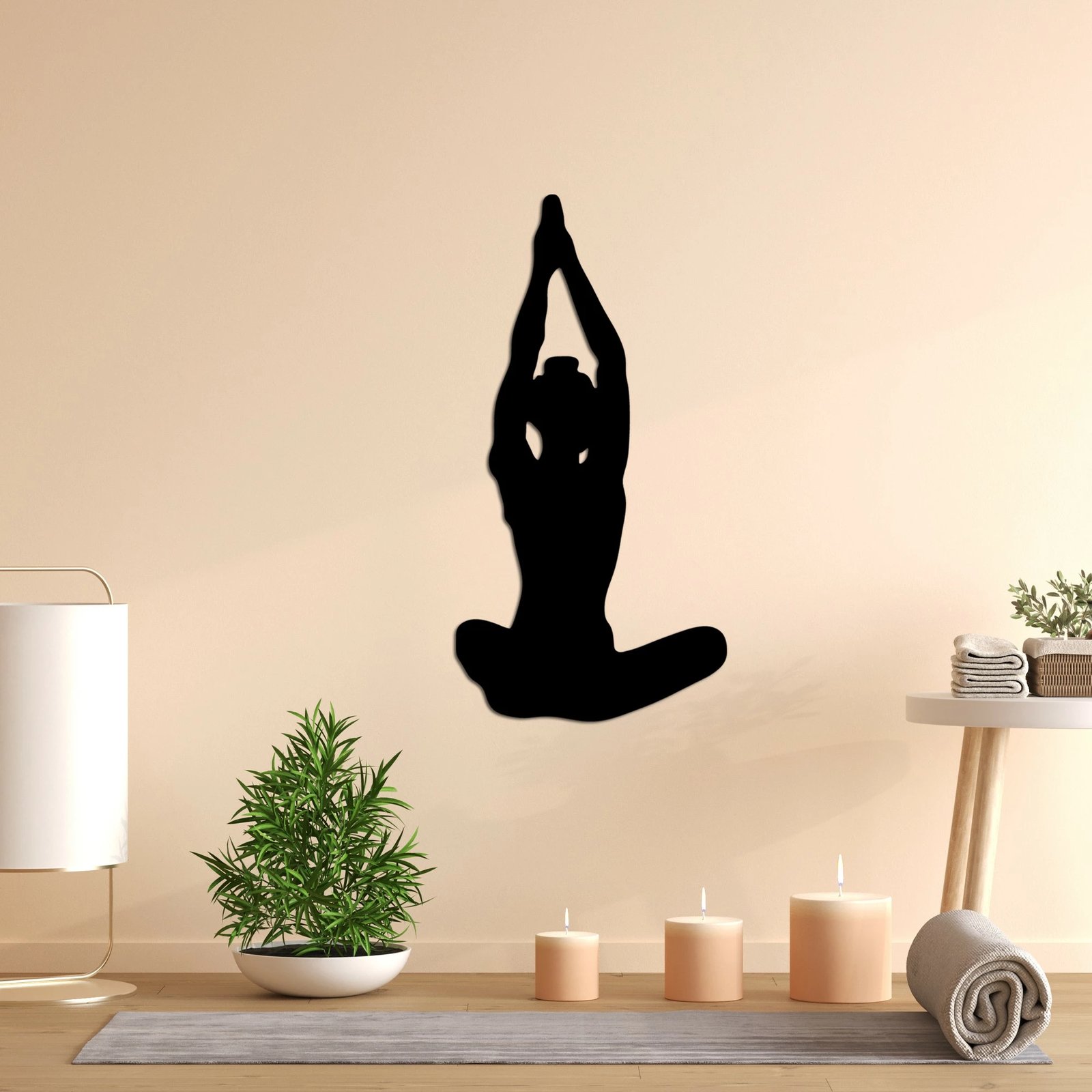 Aksesor dekorativ metalik për mur, Wallity, Yoga 6, ngjyrë e zezë, 31x60cm