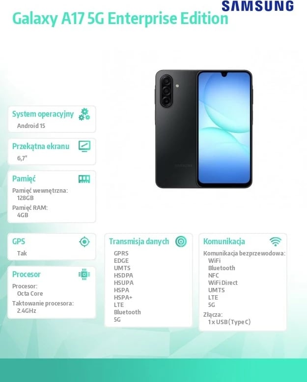 Celular Samsung Galaxy A17 5G Enterprise Edition SM-A176B 4/128GB 6.7" Super AMOLED, Dual SIM, Black